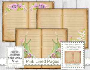 Pink Floral Lined Pages Basic Junk Journal