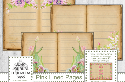 Pink Floral Lined Pages Basic Junk Journal