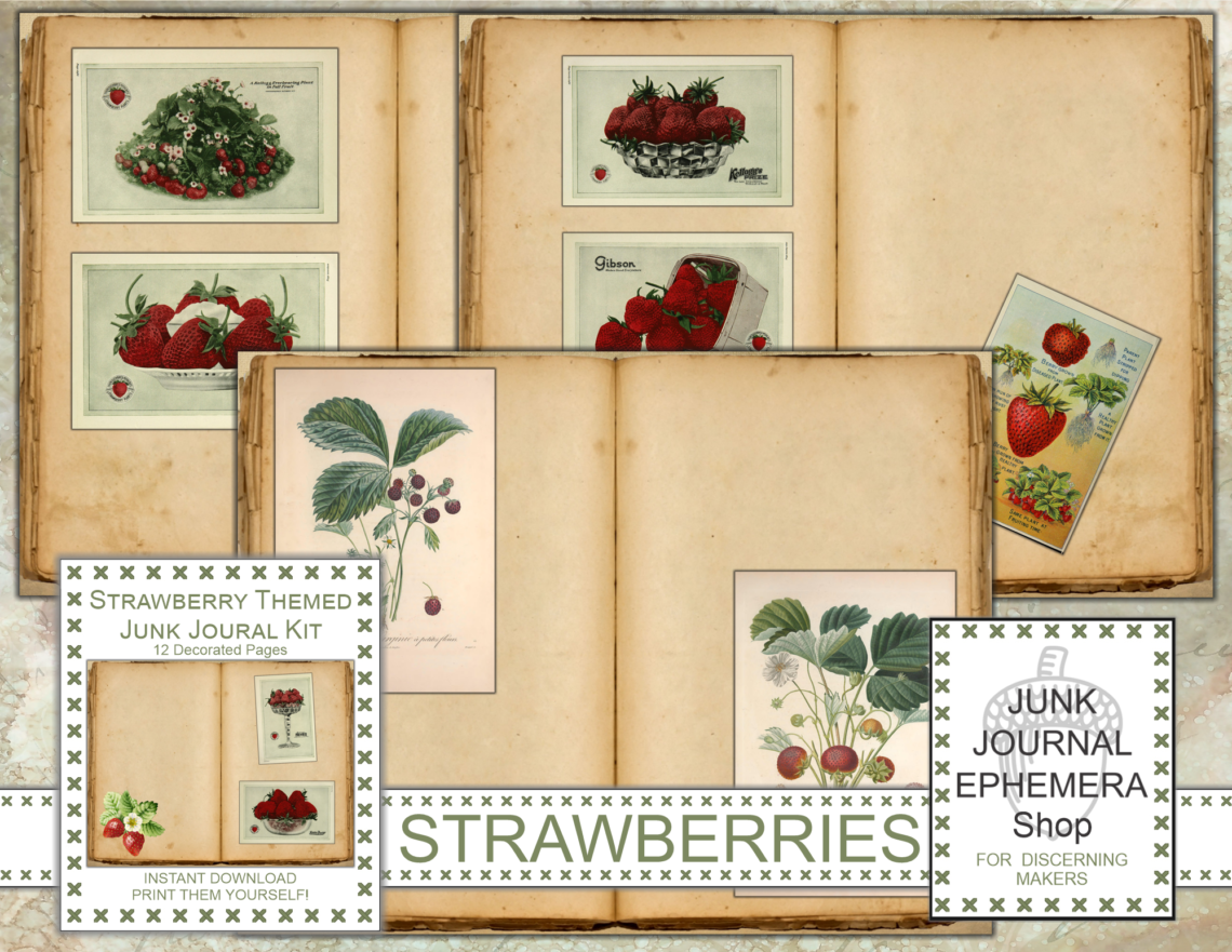 Strawberry Themed Junk Journal Kit