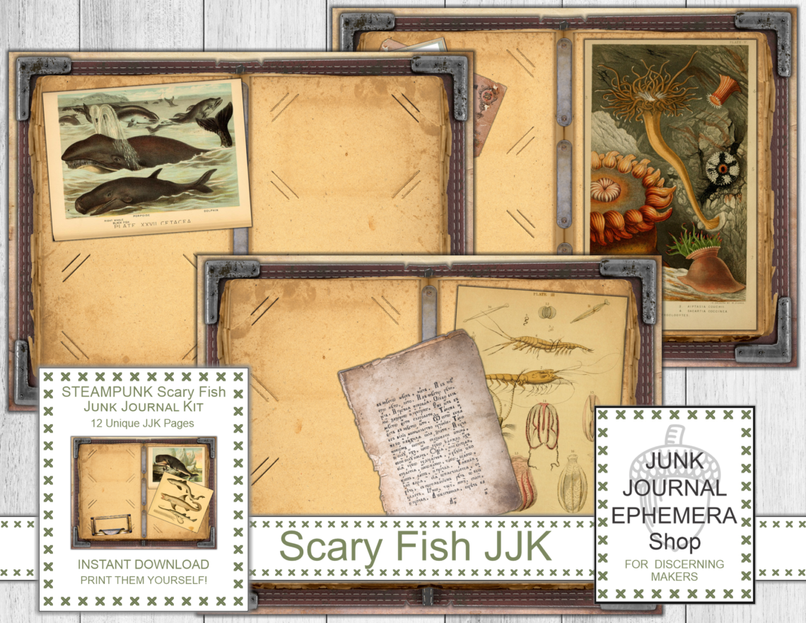 Steampunk Scary Fish Junk Journal Kit