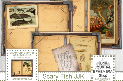 Steampunk Scary Fish Junk Journal Kit