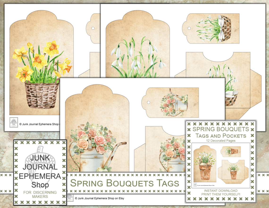 Spring Bouquets Tags and Pockets