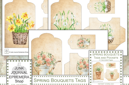 Spring Bouquets Tags and Pockets