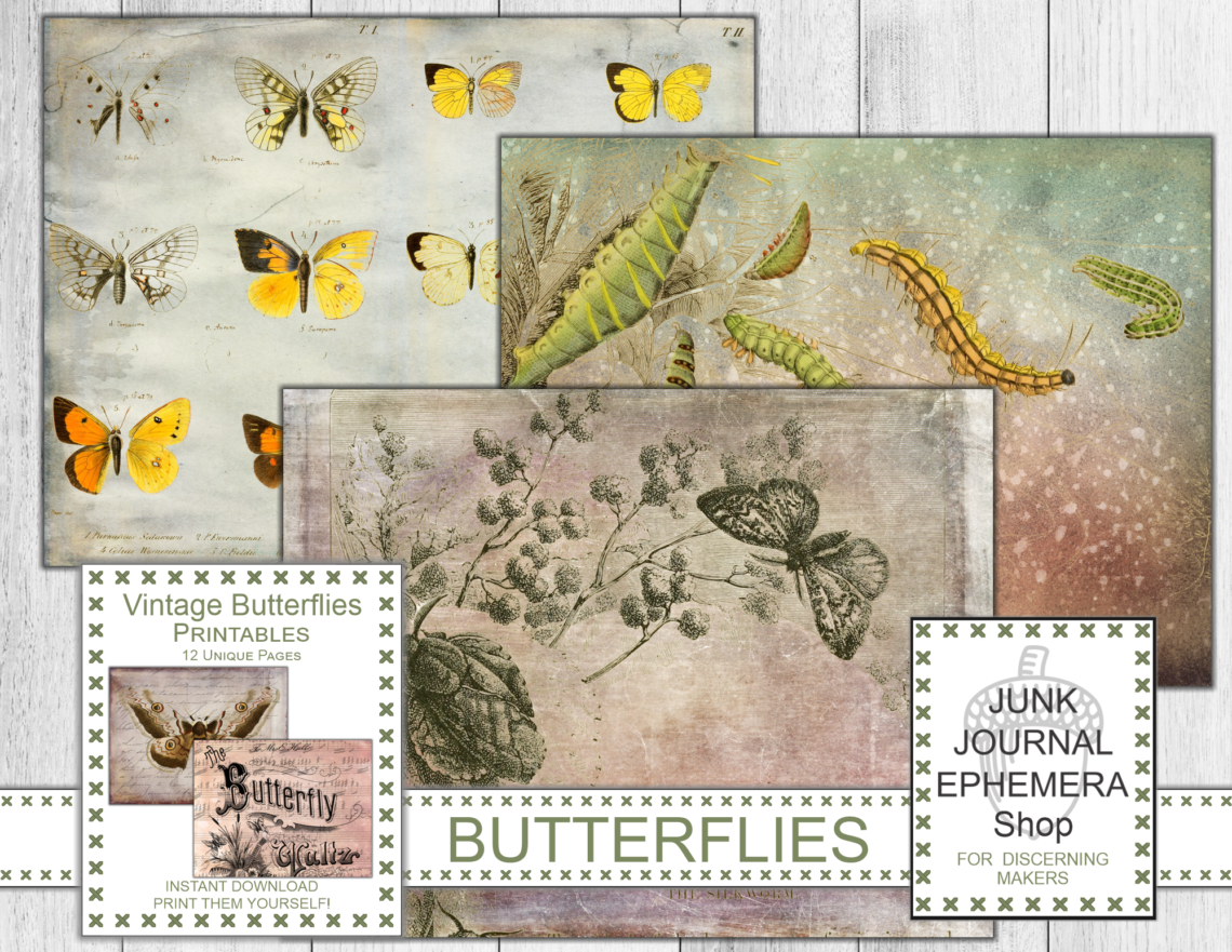 Vintage Butterflies Printables, Reverse Pages