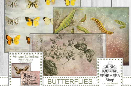 Vintage Butterflies Printables, Reverse Pages