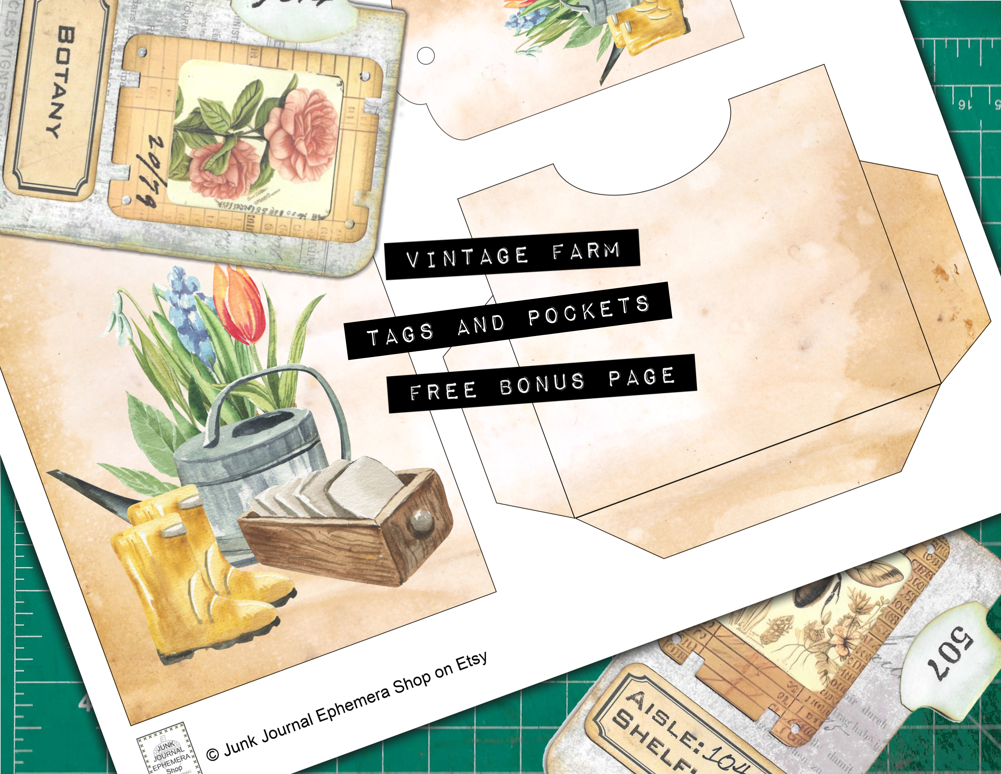 Vintage Farm Tags and Pockets Bonus Design