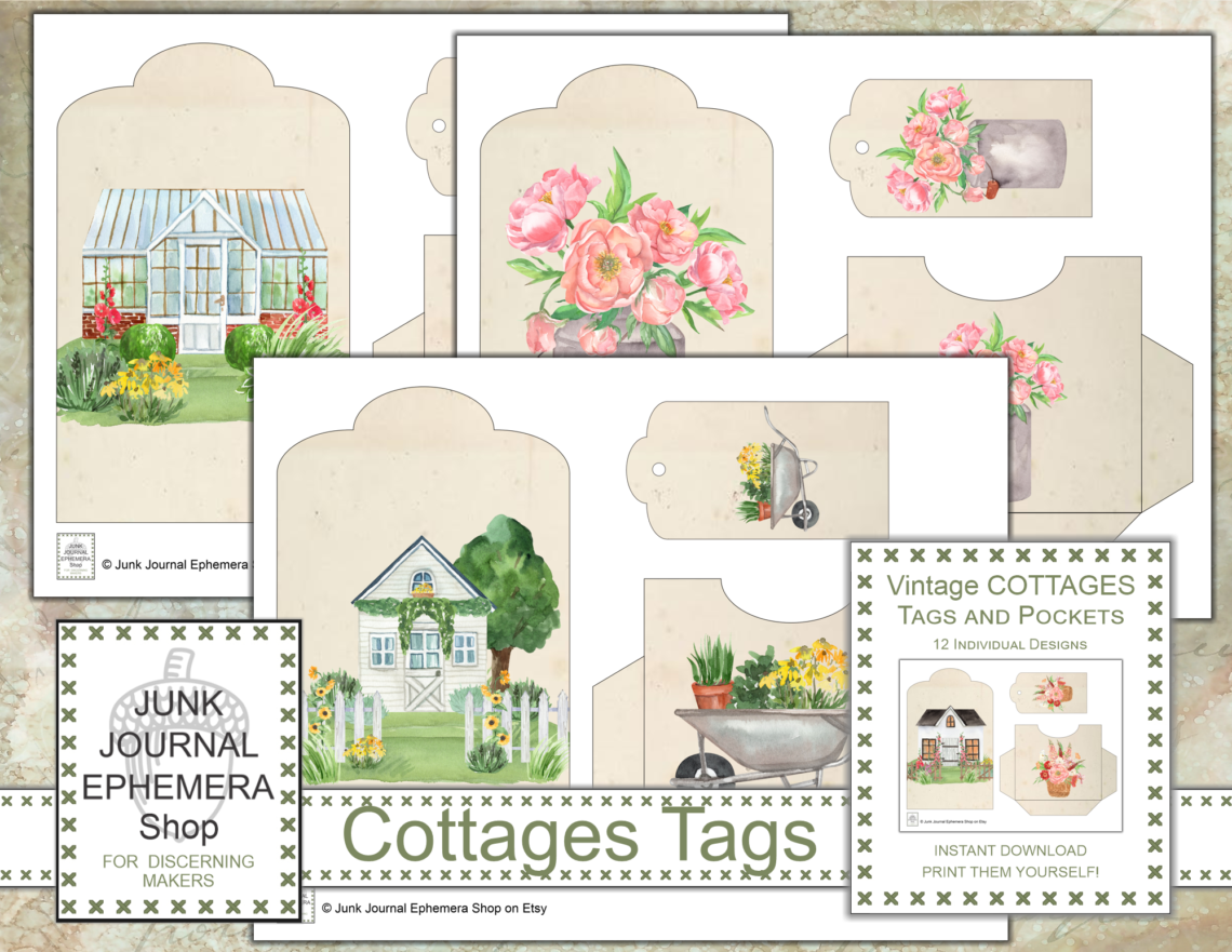 Vintage Cottages Tags and Pocket Sets Bonus Design