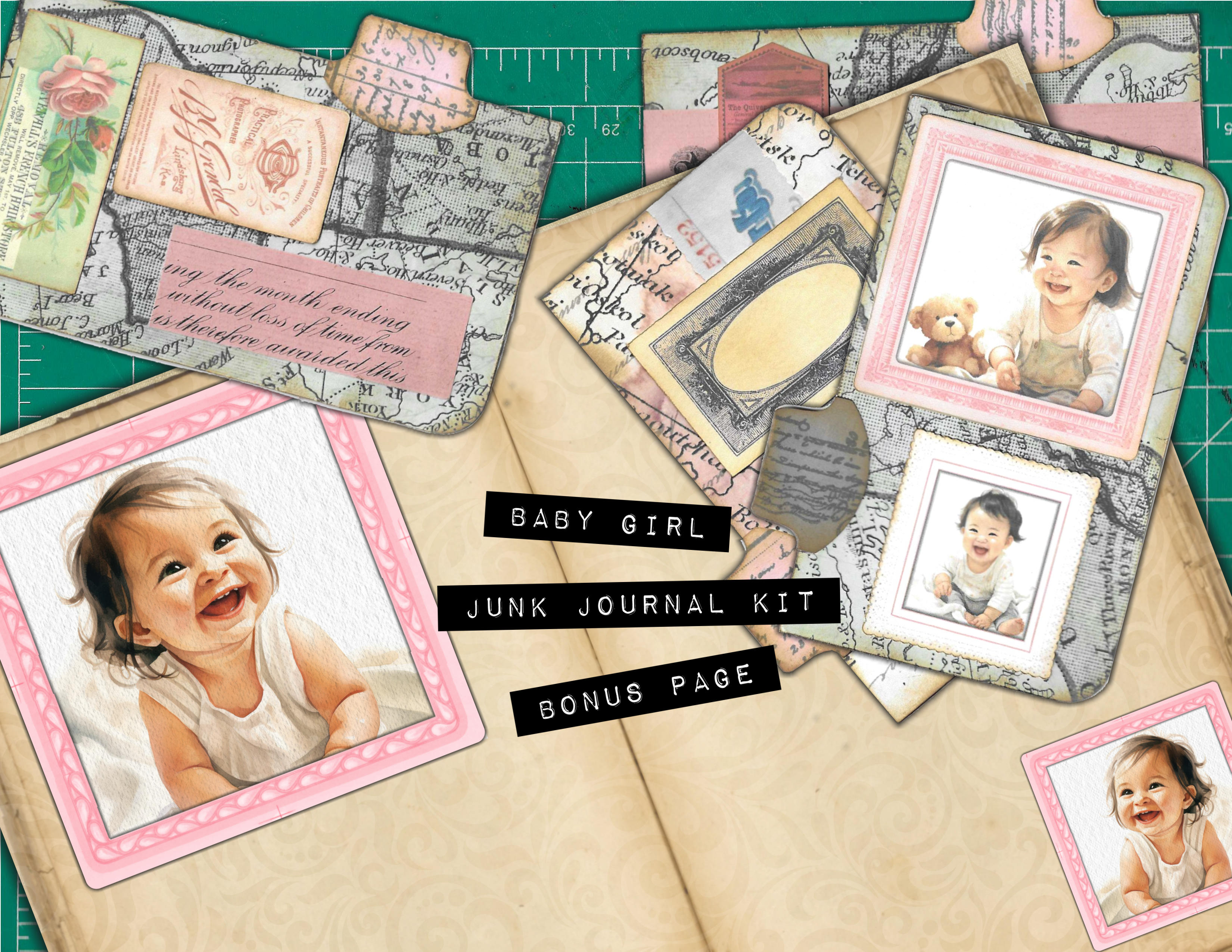 BONUS Design for Baby Girl Junk Journal Kit