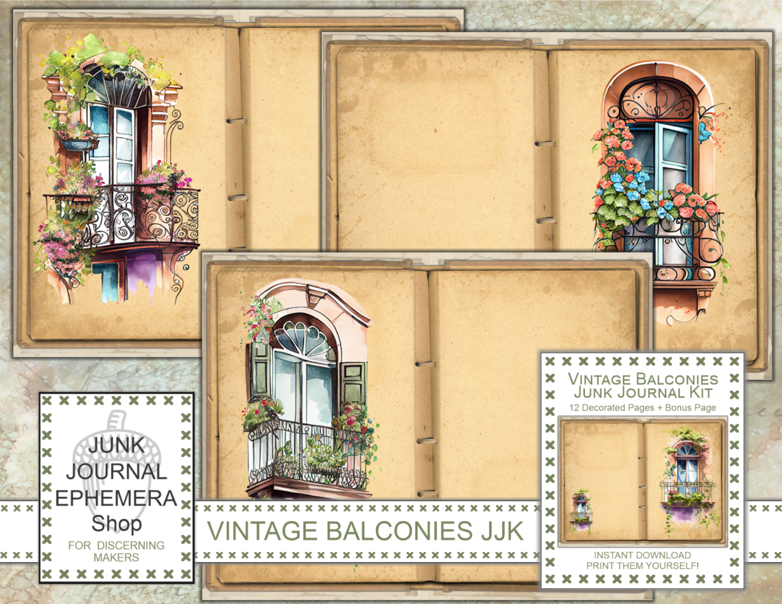 Vintage Balconies Junk Journal Kit just added to my Etsy Shop