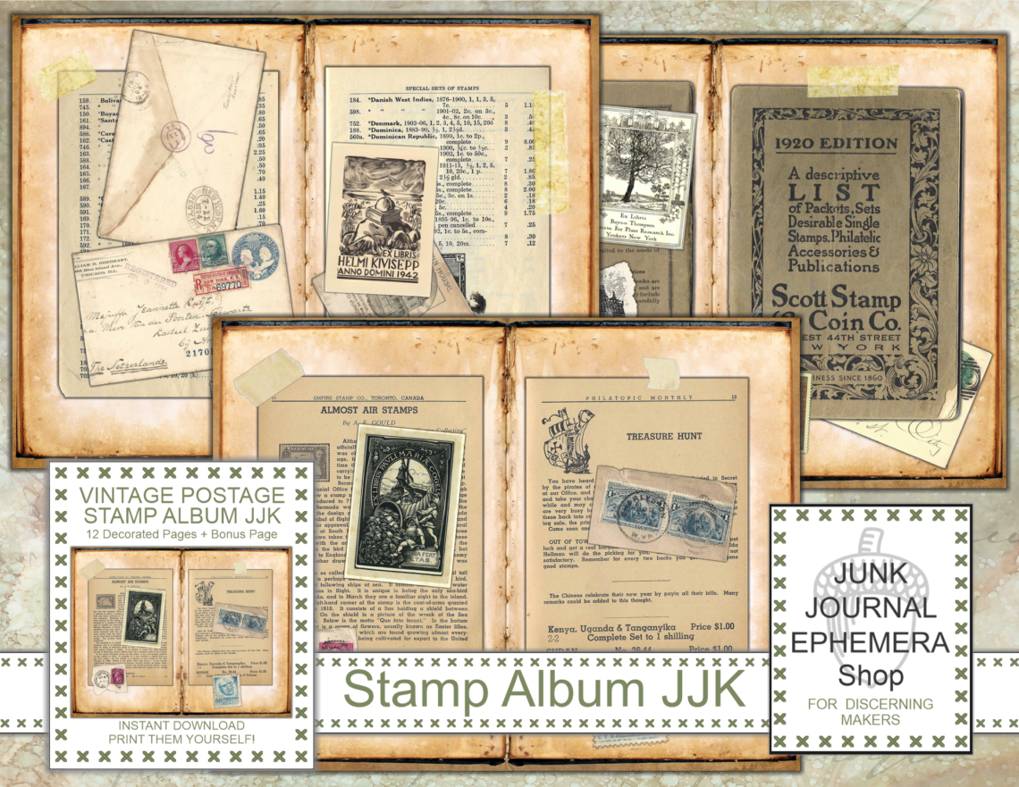 Vintage Grunge Stamp Album Junk Journal Kit just added to my Etsy Shop