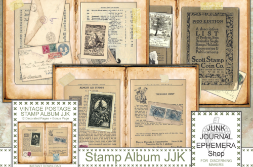 Vintage Grunge Stamp Album Junk Journal Kit just added to my Etsy Shop