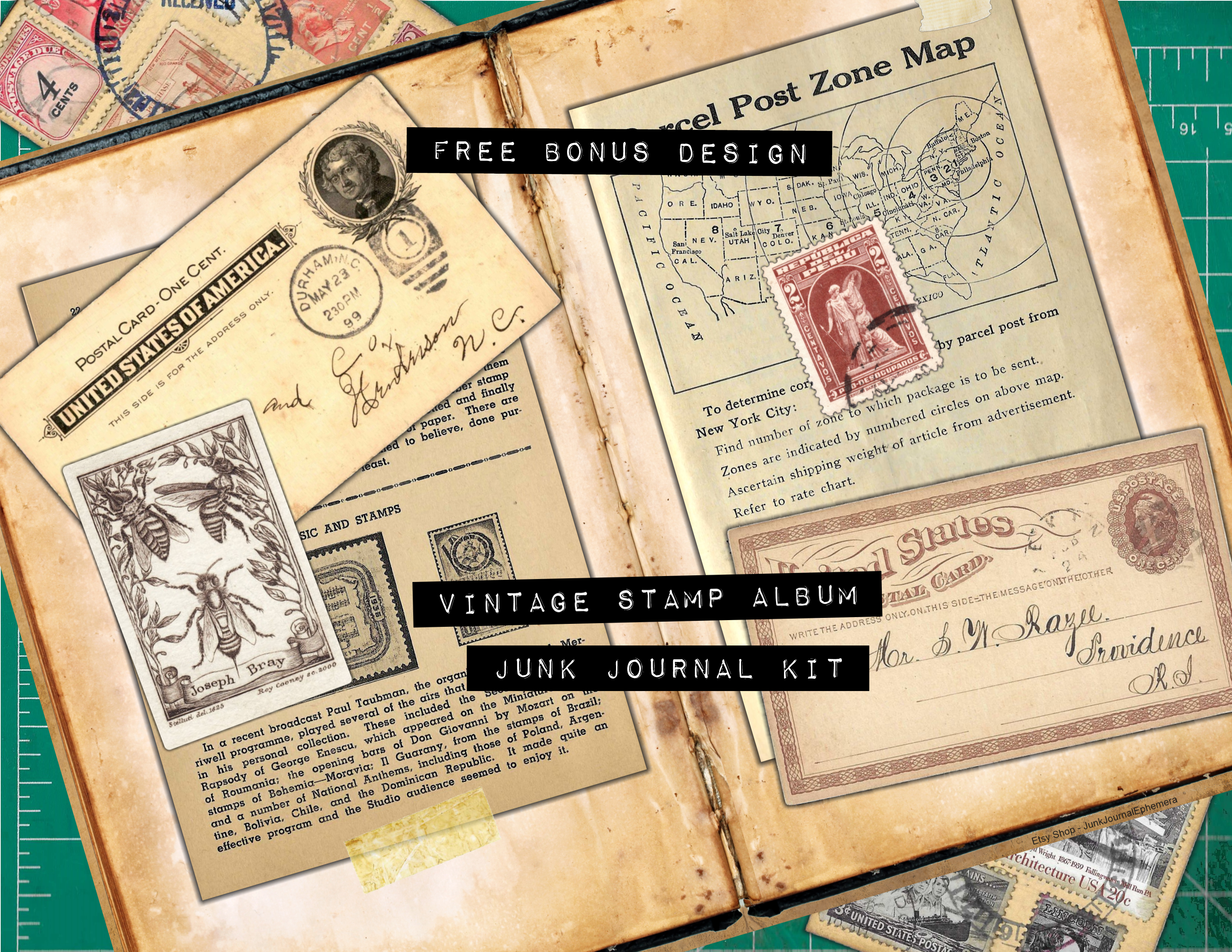 Bonus Design for Vintage Grunge Stamp Album Junk Journal Kit