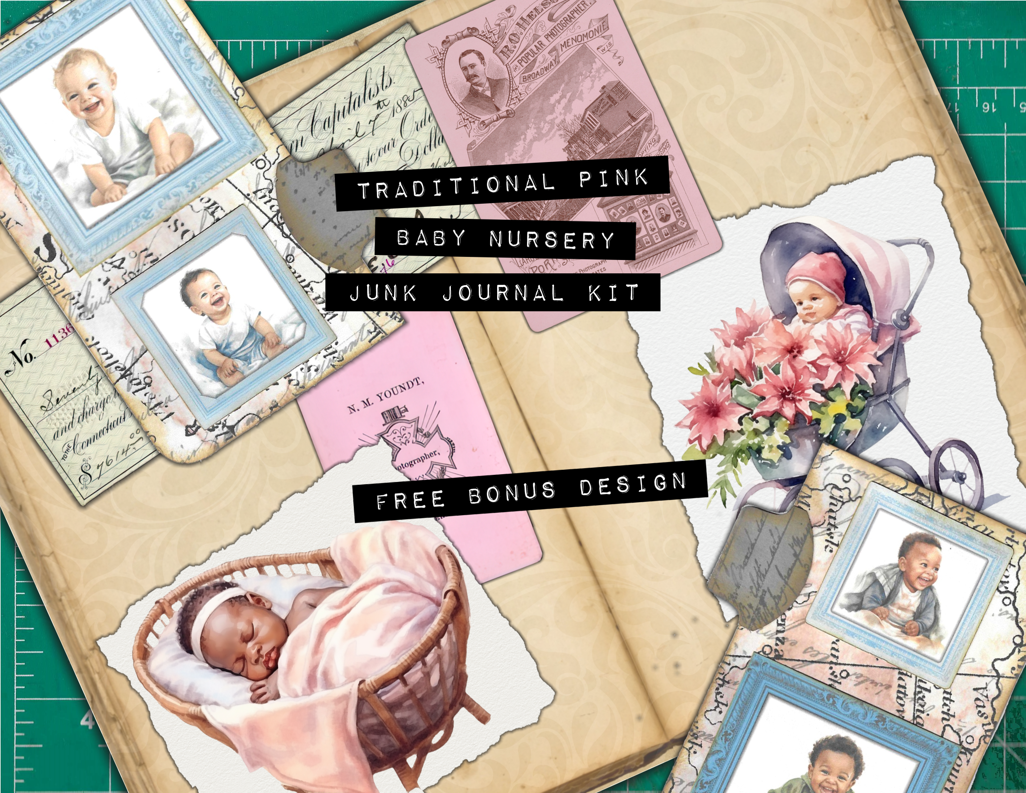 Bonus Design for Traditional Pink Baby Nursery Junk Journal Kit