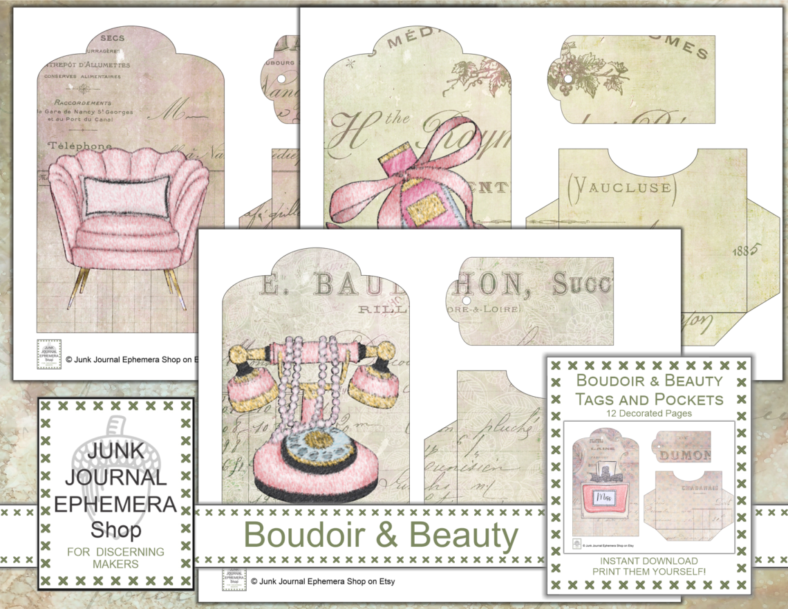 Boudoir and Beauty Tags and Pockets just added to my Etsy Shop