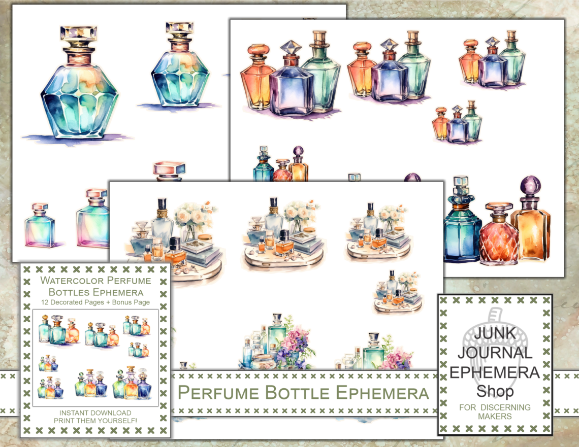 Watercolor Perfume Bottles Ephemera just added to my Etsy Shop