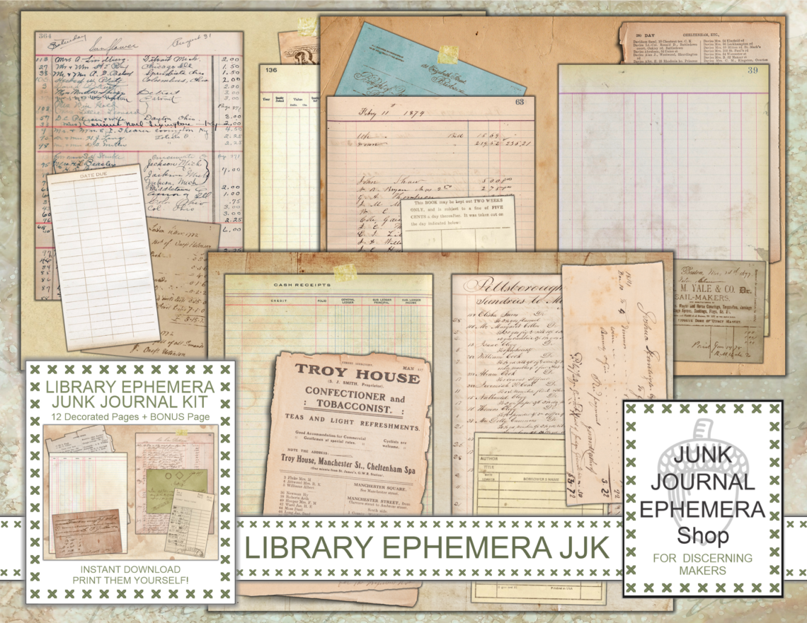 Library Ephemera and Old Paper Junk Journal Kit just added to my Etsy Shop