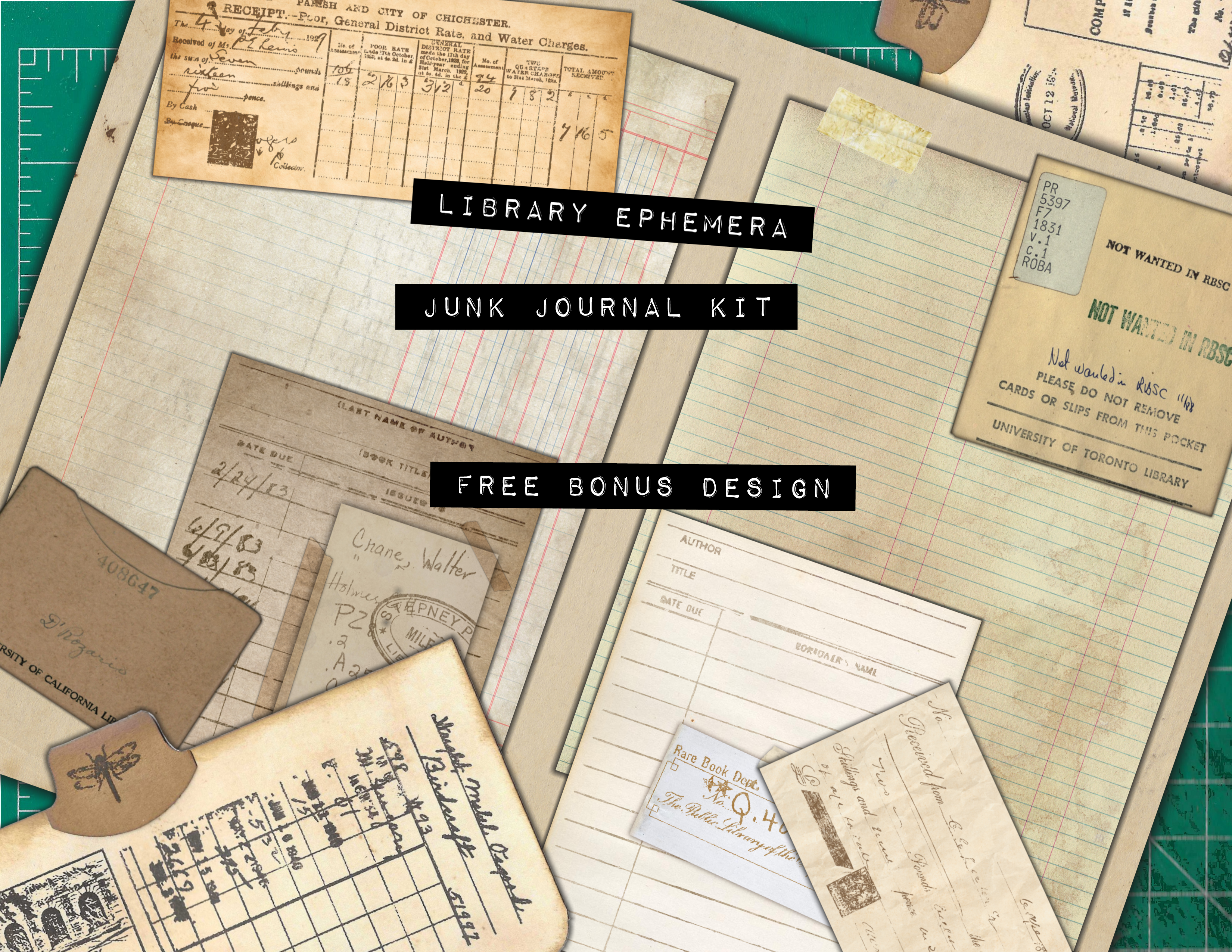 Bonus Design for Library Ephemera and Old Paper Junk Journal Kit