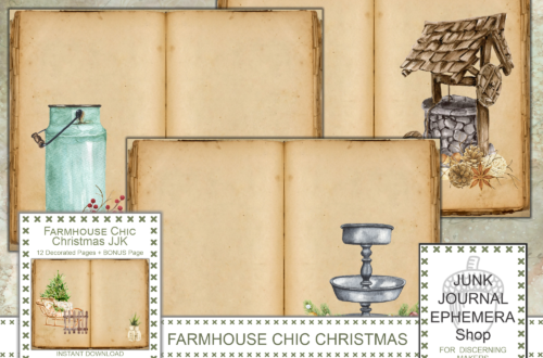 Farmhouse Chic Christmas Junk Journal Kit just added to my Etsy Shop