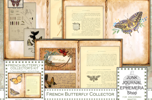 Bonus Design for Antique French Butterfly Collector Junk Journal Kit