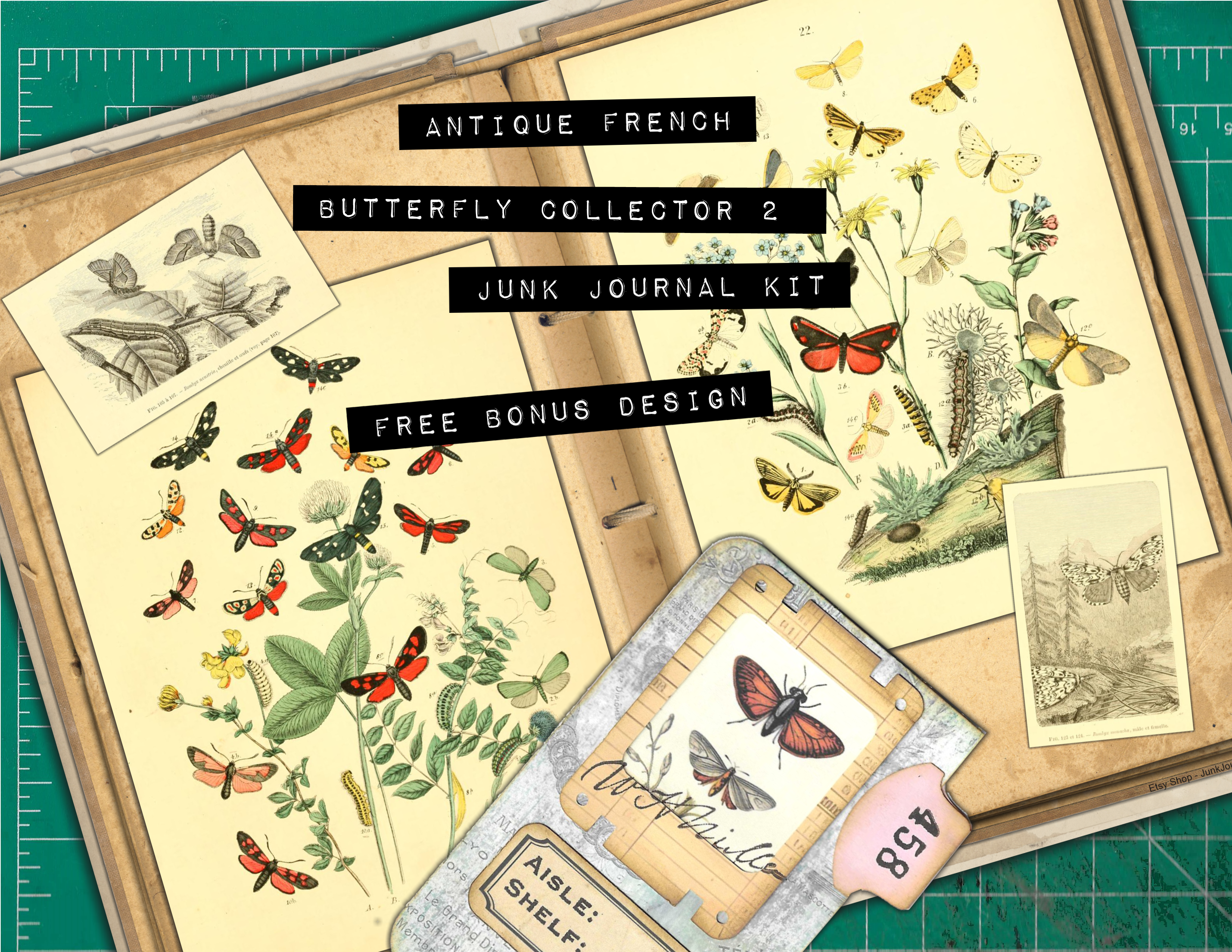 Bonus Design for Antique French Butterfly Collector 2 Junk Journal Kit