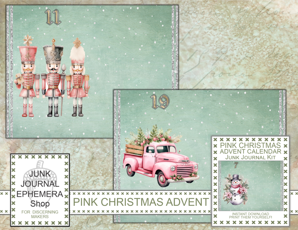 Pink Christmas Advent Calendar Junk Journal Kit