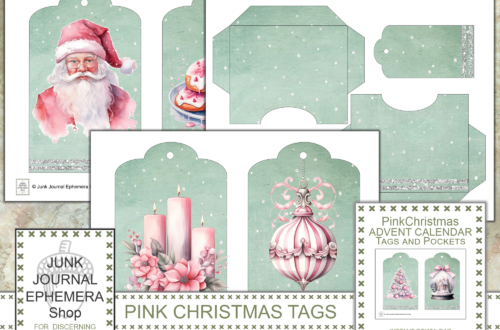 Pink Christmas Advent Calendar Tags and Pockets