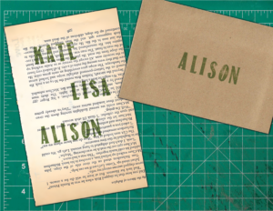 Test stamp on page from old book