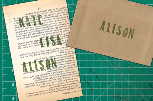 Test stamp on page from old book